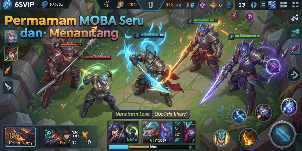 Screenshot gameplay 6SVIP yang menunjukkan aksi seru pertempuran MOBA.