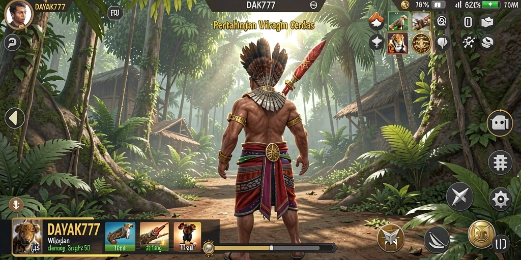 Tampilan gameplay DAYAK777 saat mempertahankan wilayah dari serangan musuh.