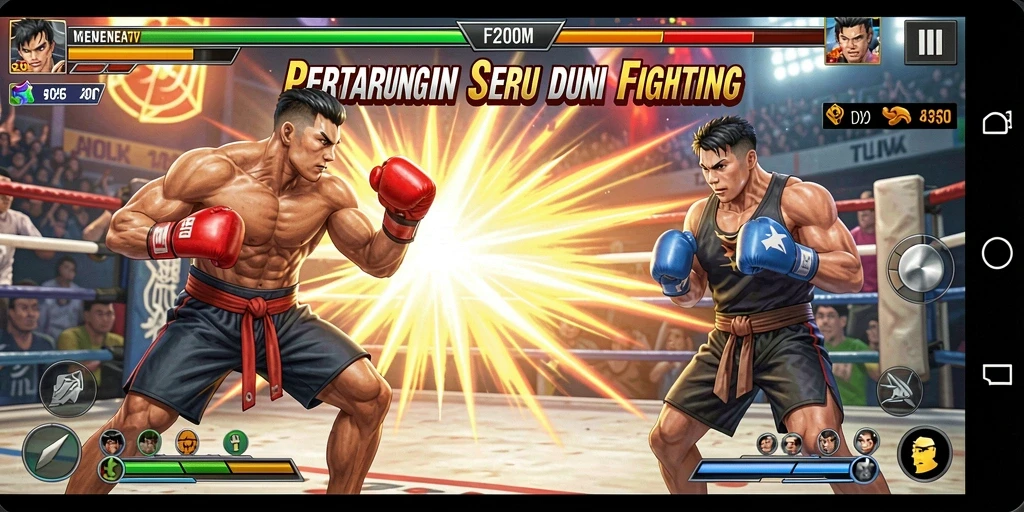Screenshot gameplay F200M yang menampilkan aksi pertarungan yang mendebarkan.