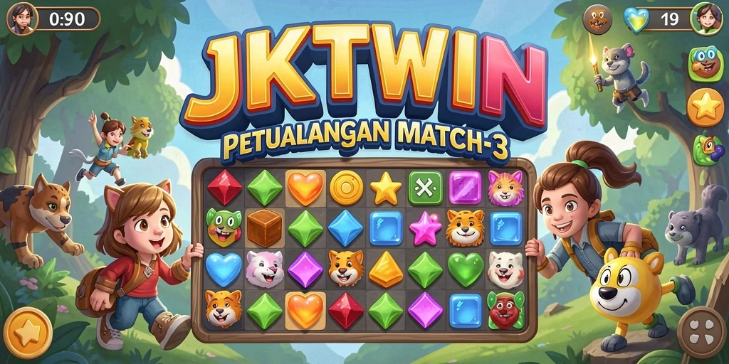 Screenshot utama JKTWIN menampilkan serunya gameplay mencocokkan item.