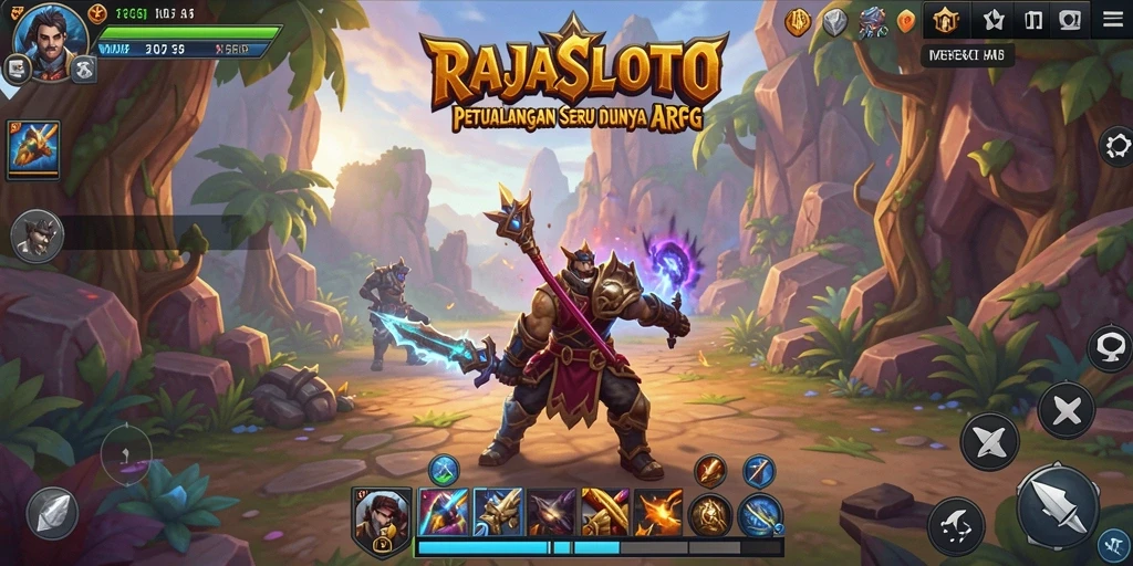 Screenshot gameplay RAJASLOTO menunjukkan aksi pertarungan yang intens.