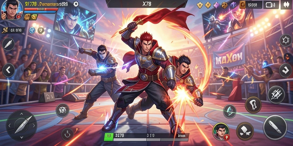 Screenshot gameplay X78 yang menampilkan aksi pertarungan yang mendebarkan.